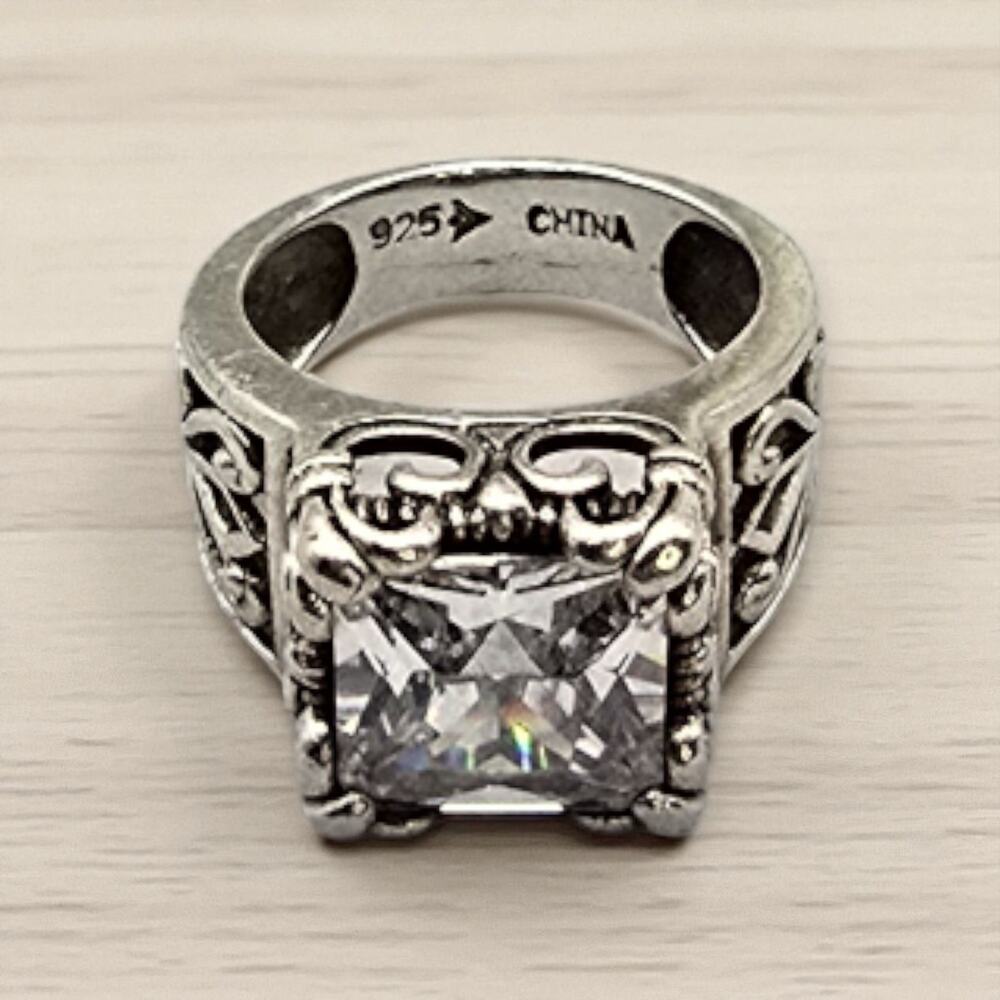 Silpada Vintage Silver 925 Wide Band Statement Ring with CZ Stone Size 6